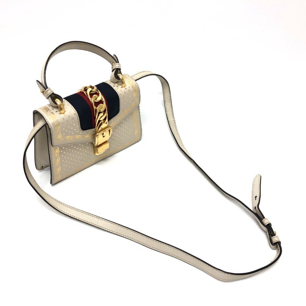 GUCCI Authentic White Leather Sylvie Shoulder Bag - Picture 10 of 16